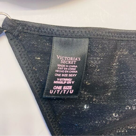 Victoria's Secret Gorgeous Plunge Bling Sequin Bra 32D Thong‎ Panty Set Black - Picture 10 of 15